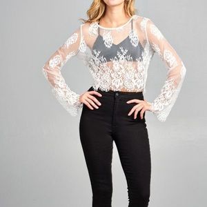 Scalloped Long Sleeve Lace Top